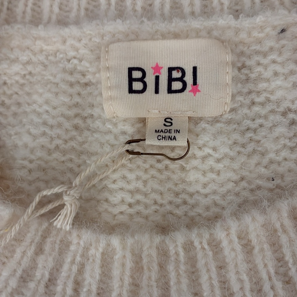 Women's white short sleeve Sweater with Multicolor 'Be Happy' Design - Picture 2 of 7